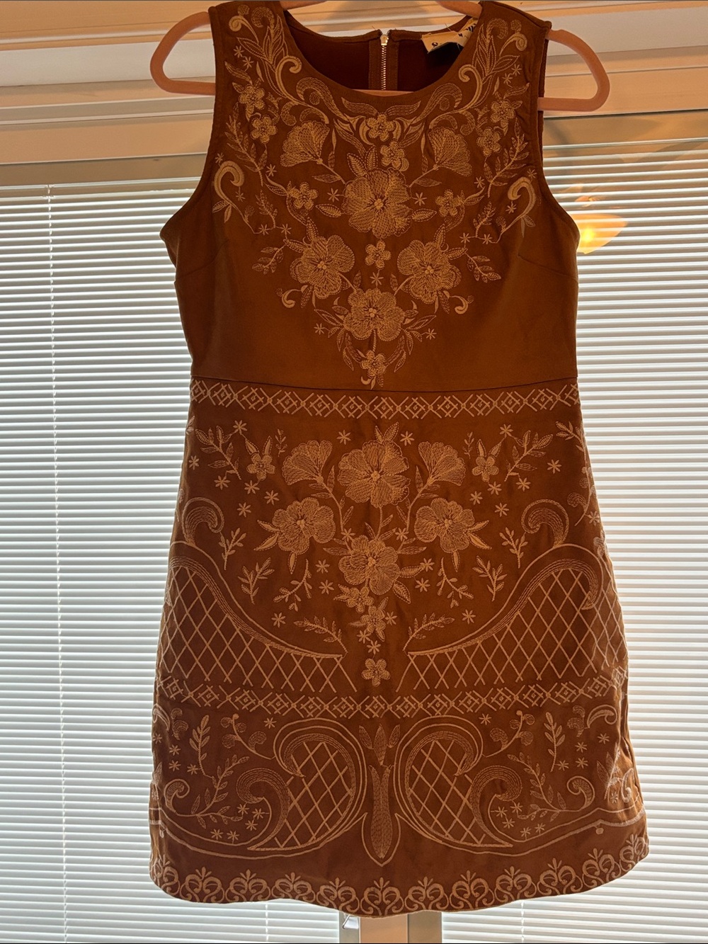 Savanna Jane Brown Embroidered Sleeveless Shift Dress